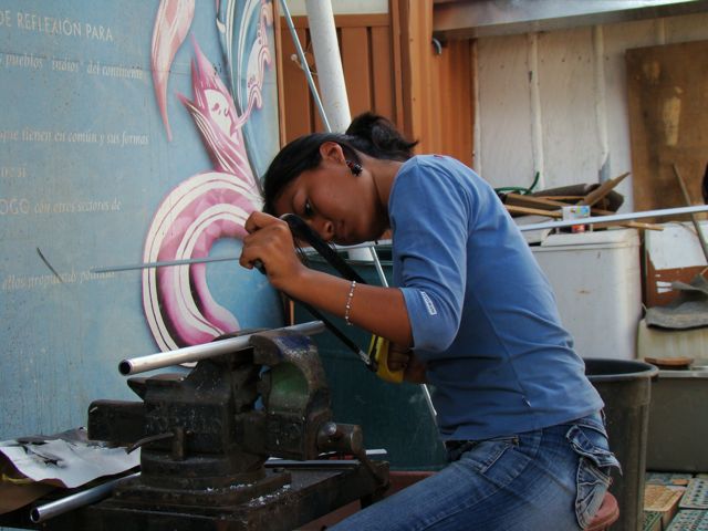 Woman at Palabra's antenna building workshop in Oaxaca, Mexico