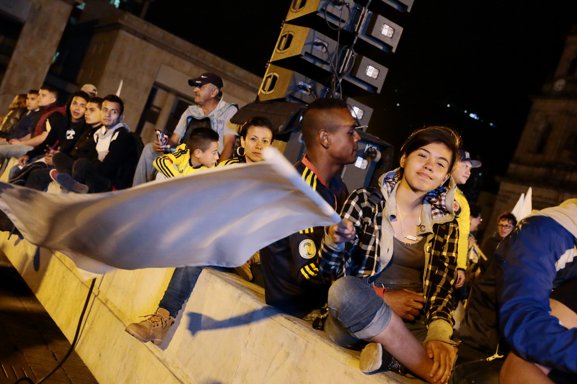 Colombian peace protesters at night