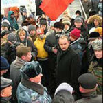 Indigenous peoples protest oil and gas developments on Sakhalin Island in January 2005.