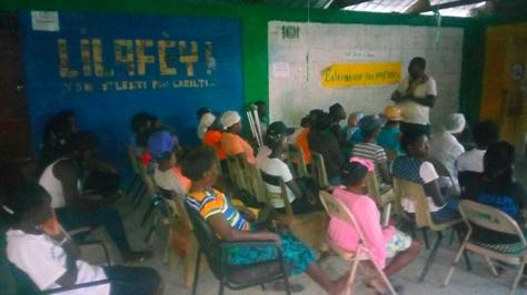 Screening of The Uncondemned at Sakala in CiteSoleil, Haiti, with members of the women’s organizations KOFAVIV and FAVILEK.