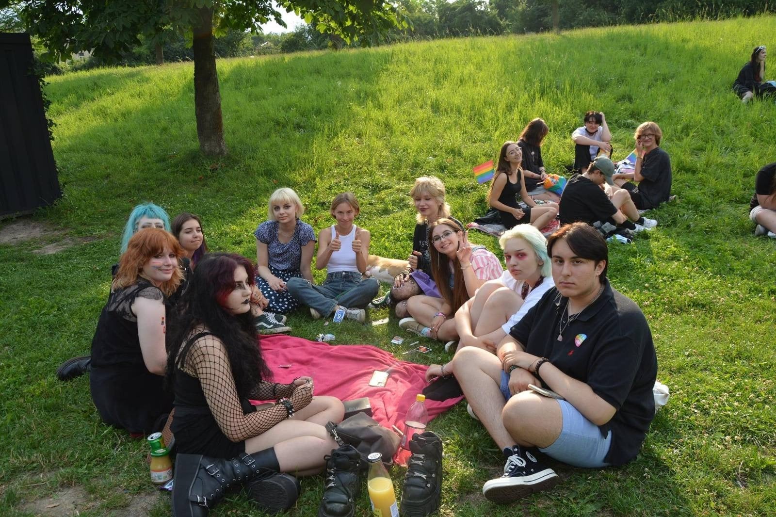 Youth sitting in grass at an Equality March organized by Equality Province and funded by FemFund