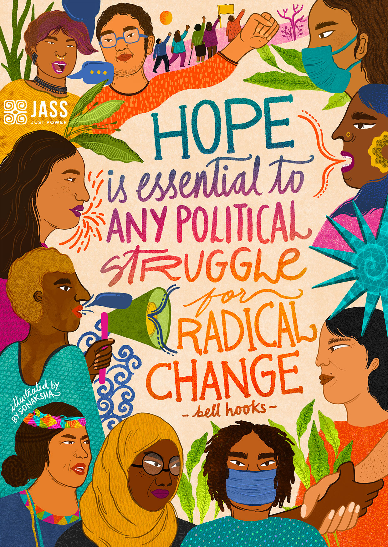 JASS illustration by Sonaksha Iyengar featuring quote by bell hooks