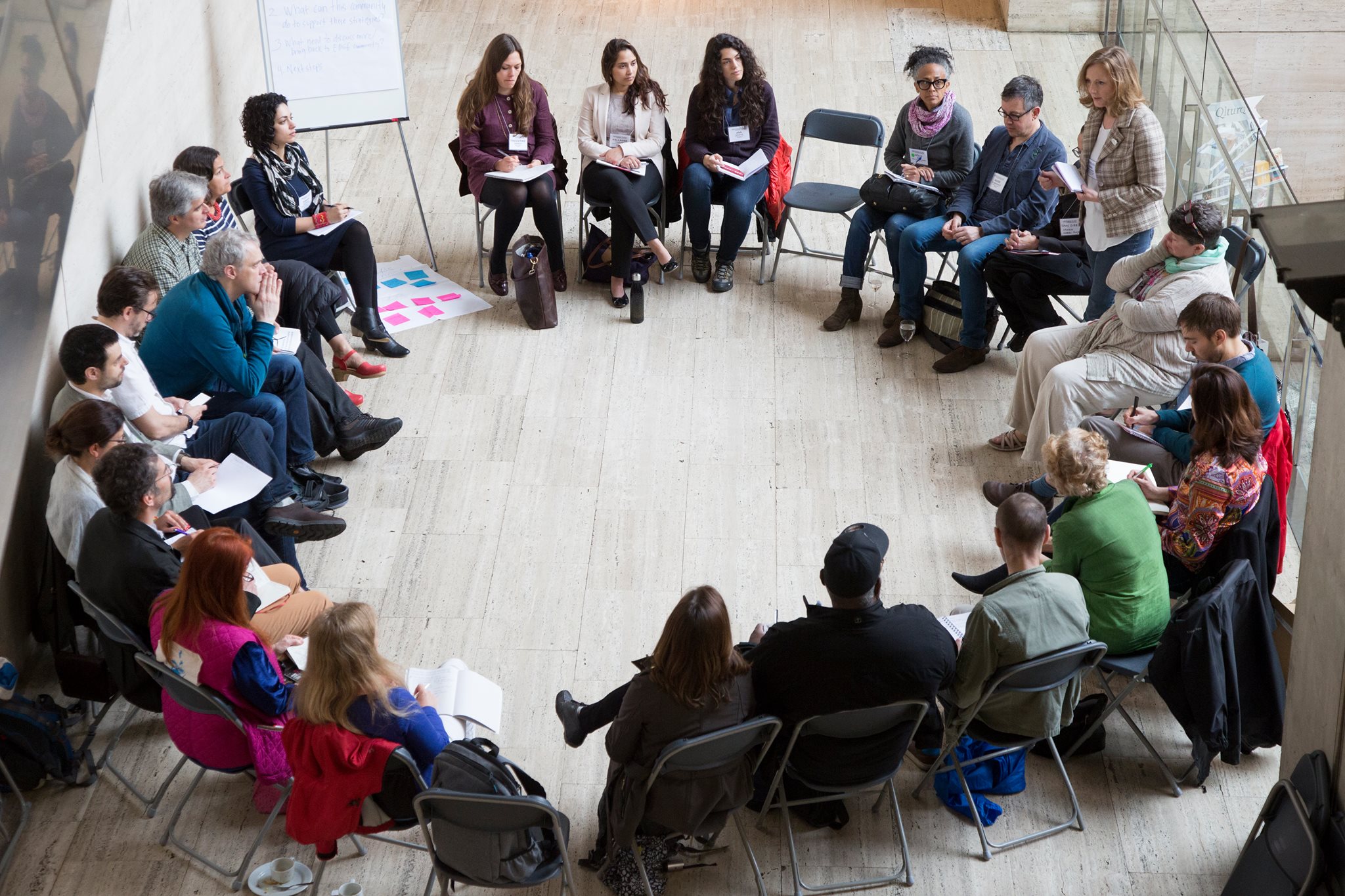 aerial photo of a group of people sitting in a circle